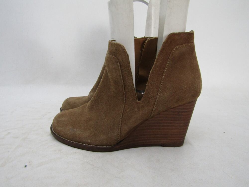 Lucky Brand Womens Size 6.5 M Brown Suede Zip Wedge Ankle Fashion Boots Bootie
